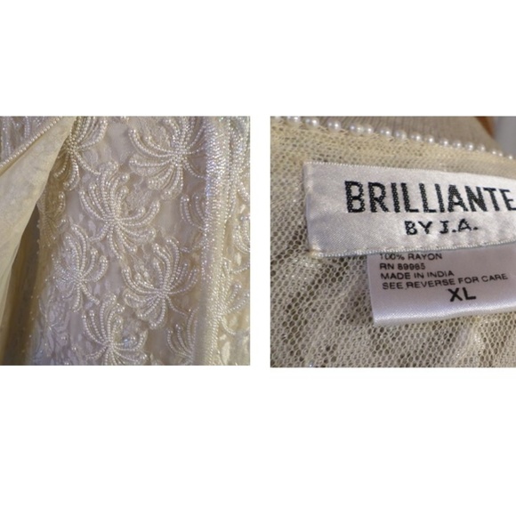 Lady XL Cream Formal Dress Jacket Set Bead Sequin - Picture 7 of 8